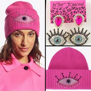 Kurt Geiger London Evil Eye crystal embellished beanie / Betsey Johnson earrings